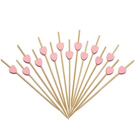 Minisland Pink Heart Fancy Toothpicks for Appetizers 4.7 Inch Long Cute Bamboo Cocktail Picks Wedding Valentines Day Party Food Fruit Drinks Decorative Skewer Sticks 100 Counts -MSL134