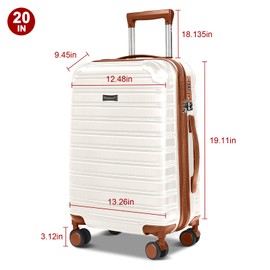 Feybaul Carry On Luggage 22x14x9 Airline Approved Suitcase 2 Piece Set PC+ABS with TSA Lock Hardshell Travel Spinner Wheels Small Luggage Suitcase 2-Piece Set(14/20) (Beige, Carry-On 20-Inch)