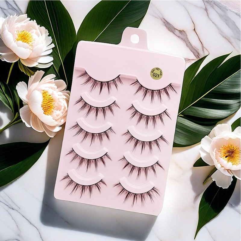 Philimumu つけまつげ ナチュラル束感つけま 黒軸手作りで超軽量・柔らか密着つけまつ毛 目尻ラッシュデザイン 初心者でも簡単 日常使いにfalse eyelashes 5ペア (021)