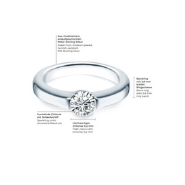 Tresor 1934 Sterling Silver 925 rhodium-plated Ladies ring / Engagement ring / Wedding ring with white Zirconia Size N 60451024