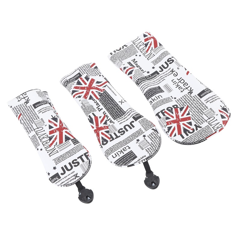3PCS Golf Club Head Cover PU Waterproof English Flag Pattern