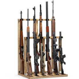 amoard Indoor Gun Racks, Wooden Free Standing Heavy Duty Shotgun Display Rack, Rifle Stand Organizer, 12 Rifles Storage Holder Wood Gun Rack (Carbonized Black) (Carbonized Black, 1 Pack)