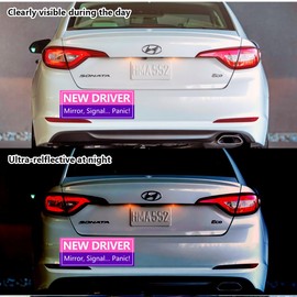 LogFaadCoi 4-Pack 'New Driver' Reflective Magnetic Signs - Removable Safety Warning Bumper Stickers for Cars, Large Size, Durable for Novice & Student Drivers (FunnyDriver A)
