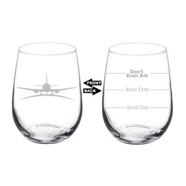 Wine Glass Goblet Two Sided Airplane Pilot Flight Attendant (17 oz Stemless)