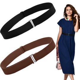 REDANHA 2 Pack Women's Invisible Belts, Elastic Stretch Belt with Flat Adjustable Buckle, Pant Waist Tightener for Women for Jeans Pants Dresses (Black, Brown)