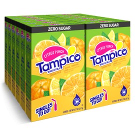 Tampico Singles To Go Drink Mix Packets,Citrus Punch, Zero Sugar, Low Calorie, 100% DV of Vitamin C per Serving, Convenient, On-The-Go Water Enhancers, 6 Count (Pack - 12)