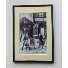 "Lambretta Outside Wigan Casino" A limited edition print, mounted and framed. Overall size 30.5 cm by 22 cm.