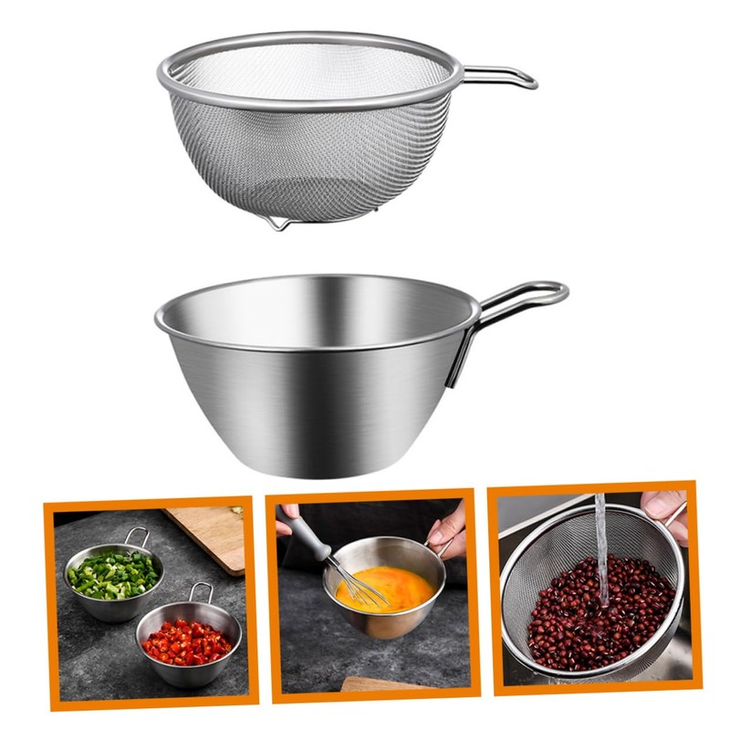 BIUDECO 1Set Stainless Steel Mixing Bowl with Handle Colander and