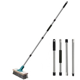 Push Broom Brush Stainless Steel Wire Scrub Brush with Long Handle for Moss, Tough Stains on Deck, Grout, Garage, Patio