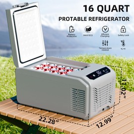 Antarctic Star Car Refrigerator, 12 Volt Car Fridge, 16 QT Portable Freezer Compressor Electric Cooler For Car, Control Panel with Lock, -4℉-68℉ 12V DC & 100V AC for Car/RV/Camping/Travel