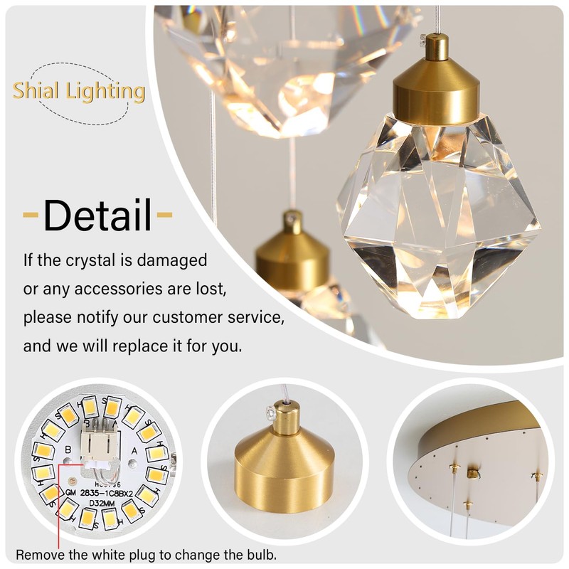 Crystal Pendant Light for Kitchen Island,Gold Chandelier Lights Fixture, Hanging