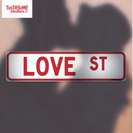 Love St Street Sign 16" x 4" Valentines V Day Lovers Theme Cute Love Message Home Decor Wall Decoration (Love Street)