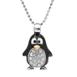 Spinningdaisy Silver Plated Round Body Cute Black Penguin Necklace
