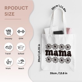 Ymzkpoa Cute Daisy Mama Canvas Tote Bag for Women Mama Nana Mimi,Mama Gifts for New Mom,Grandma Birthday Morther's Day Gifts,Sturdy Lightweight Large Shoulder Totebag for Shopping,Grocery-18