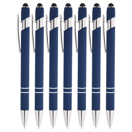 Rainbow Rubberized Soft Touch Ballpoint Pen with Stylus Tip is a stylish, premium metal pen, black ink, medium point. Box of 7 (DARK BLUE)