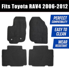 GXARTS 4 PCS Front and Rear Velour Replacement Floor Mats Carpet Black Compatible with Toyota RAV4 2006 2007 2008 2009 2010 2011 2012