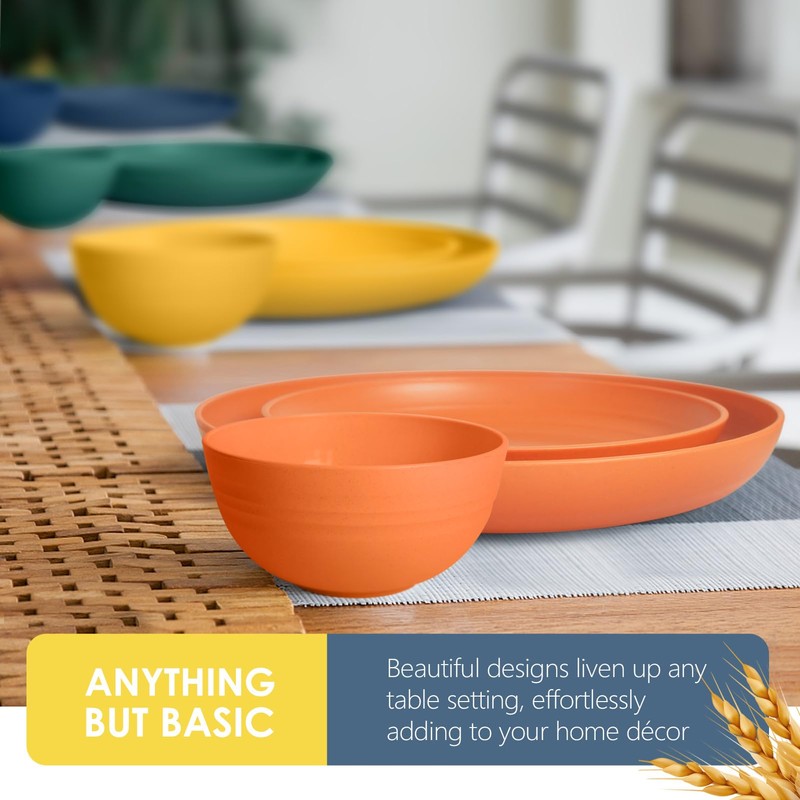 Teivio 48-Piece Kitchen Wheat Straw Dinnerware Set, Service for 12,