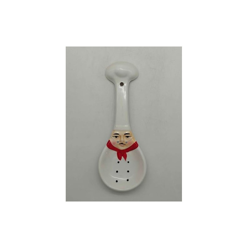 ACK Plump Bistro White Chef Hand Painted Ceramic Spoon Rest,Cooking