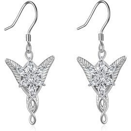 HELORET Arwen Evenstar/Elven Leaf Drop Earrings Lord of The Ring Earrings with Cubic Zirconia, Elvish Jewelry for Women, Stainless Steel, Cubic Zirconia