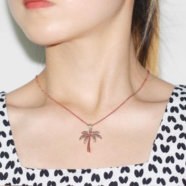 Uloveido Palm Tree Necklace Rose Gold Plated - Green CZ Beautiful Beach Palm Tree Necklaces for Best Friends - Summer Jewelry Gift YA4829