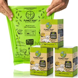 PLANET POOP Home Compostable Dog Poop Bags, 180 Premium Bags on Refill Rolls for Dogs, Un-Scented Dog Waste Bags, Thick Leakproof Doggy Cat Bag Plant-Based Pet Supplies
