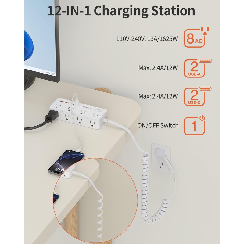 DEPOW Power Strips with Surge Protection, 1 FT to 4