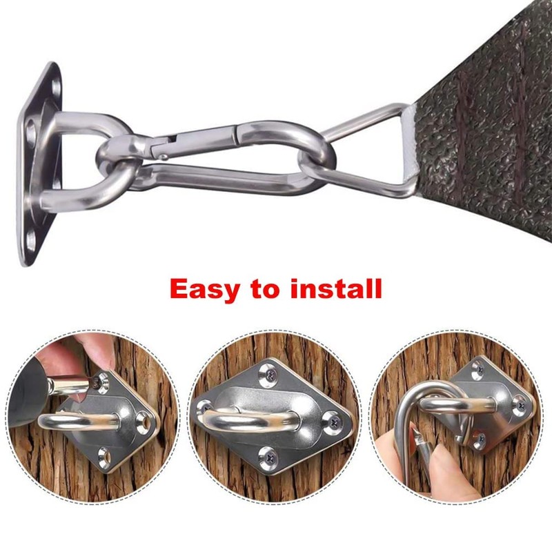 Cyleibe 4Pcs Stainless Steel Pad Eye Plate and 4Pcs Carabiner