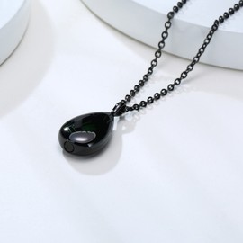 NEHZUS Womens Stainless Steel Waterdrop Pendant Urn Necklaces for Ashes Cremation Jewelry Keepsake Memorial Pendant with 19.68 Inches Chain and Fill Kit (Black)