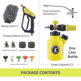 REALYOU Foam Cannon with Pressure Washer Gun, Car Wash Kit, Pressure Washer Car Wash Foam Gun with 1/4 Inch Quick Connector, 5 Pressure Washer Nozzle Tips, Dual-Connector Accessory
