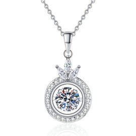 Vbvbip Sterling Silver Crown Moissanite Pendant Necklace for Women | 925 Silver Hypoallergenic Jewelry | Anniversary & Valentine's Day Gift with GRA Certificate