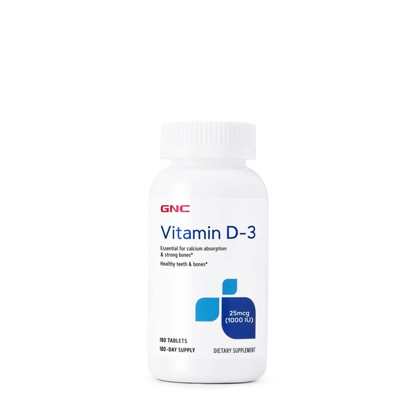 GNC Vitamin D-3 25mcg, 180 Tablets, Supports Healthy Teeth and Bones