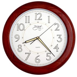 JUSTIME 14-inches Oak Solid Wood Luminous Wall Clocks, Silent Sweep Quality Movement (Redwood Oak TCLD018)