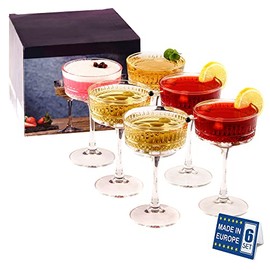 The Buybox Vintage Coupe Glasses Set of 6. Champagne, Cocktail, Martini, Wine Glasses, Long Stem Glassware, (8.8oz/260ml)