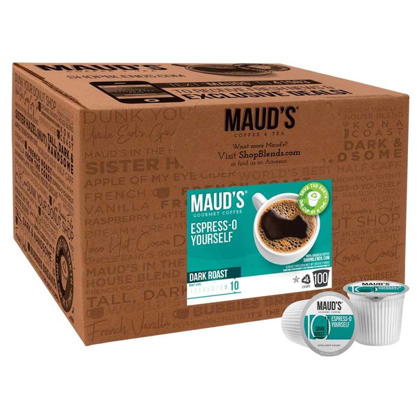 Maud's Espresso Coffee (Espress-O Yourself), 100ct Recyclable Single Serve Dark Roast Espresso Coffee Pods – 100% Arabica Coffee California Roasted, Espresso KCups Compatible