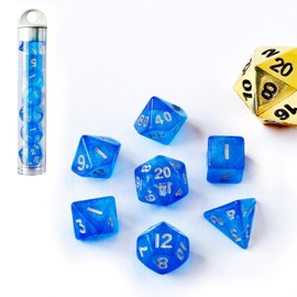 Moonstone 10mm Mini DND Dice Set for MTG RPG Dungeons and Dragons Role Playing Game, Moonstone Mandarin Blue Color