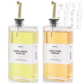 Olive Oil Dispenser For Kitchen, Glass Oil Bottle 500ML Oil And Vinegar Dispenser Set Of 2, Cooking Oil Dispenser With 2 Stainless Steel Pourers & 44 Labels, Soy Sauce Dispenser, Coffee Syrup Bottles