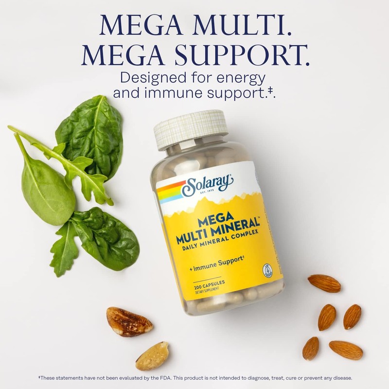 SOLARAY Mega Multi Mineral Supplement 200 Count Chelated Minerals for