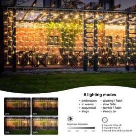CORST Outdoor Curtain Lights Plug in, 6M x 1M Mini Incandescent String Lights Backdrop Curtain Icicle Lights,Waterfall Lights Wall Lights,Waterproof,Connectable,Remote,8 Modes(Warm White)
