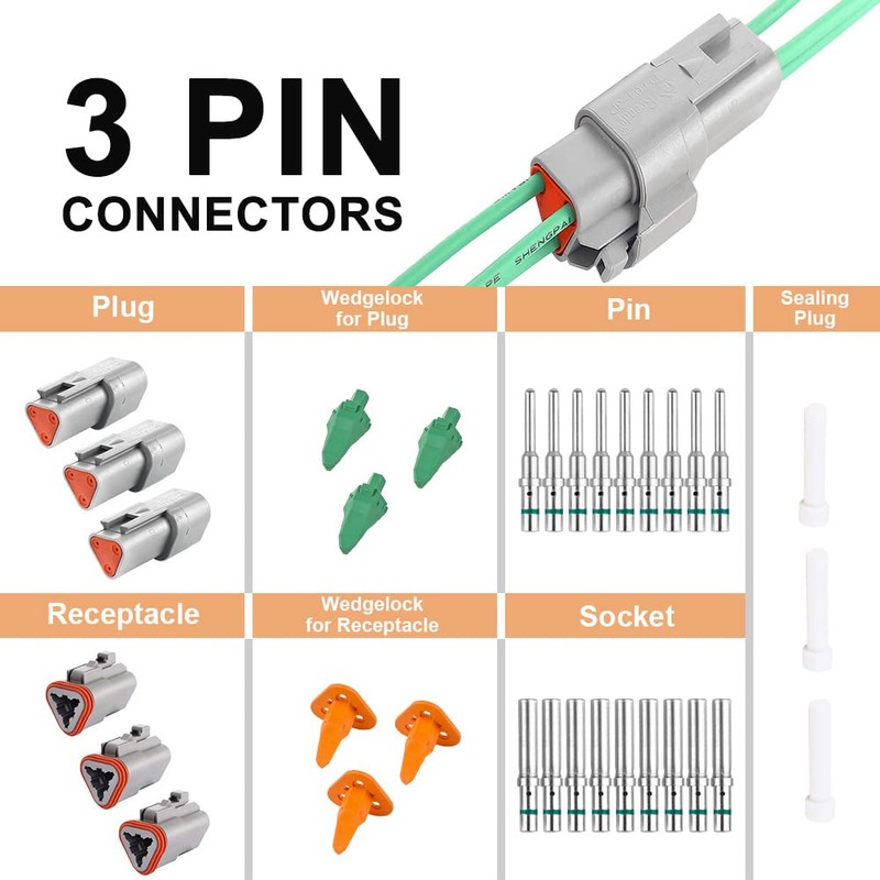 JRready ST6113 DT Connector 3 Pin Gray Waterproof Electrical Wire