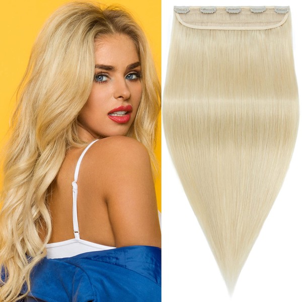 S-noilite Clip in Human Hair Extensions Clip in Hair Extensons 100% Real Human Hair One Piece/5 Clips 3/4 Full Head-Thicker Hair Clip Standard Weft Straight Soft(18 Inch-90g,#60 Platinum Blonde)