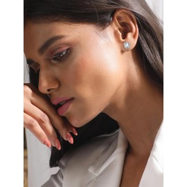 Bestyle Women's 925 Silver Stud Earrings, 13 Colours of Stone, Gift for Mum, Girlfriend, Valentine's Day, Mother's Day, 6 mm