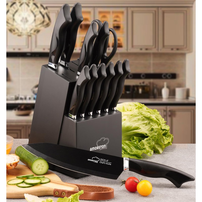 Knife Set, 15 Pieces Kitchen Knife Set with Built in