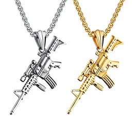 Liitata 2 Pcs Gun Necklace Army Rifle Pendant Necklace Military Weapon Necklace Gothic Rock Punk Chain Necklace for Men - Gold Silver Style 1