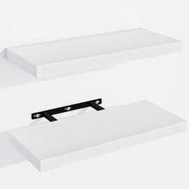 Venusmiles Floating Shelves for Wall, Wall Mounted Shelves with Invisible Brackets, 2 Small Wood Floating Wall Shelf Shelves for Living Room, Bedroom, Kitchen, Bathroom (White, 15" W x 6" D x 1" H)