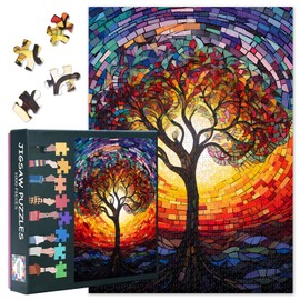 Stained Glass Tree of Life Jigsaw Puzzles 1000 Pieces for Adults Challenging Family Game & Gift Idea, Colorful Mosaic Tree of Life Jigsaw Puzzles 1000 Pieces Finished Size: 70x50cm