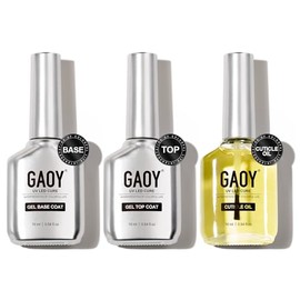 GAOY - Juego de 3 capas de gel superior, base y aceite para cutículas, brillo sin limpieza necesario de 16 ml para curado con luz UV                  