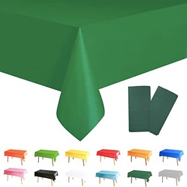 POPOYU 2Pcs Dark Green Table Cloth Table Covers,137x274cm Christmas Party Rectangular Dining Tablecovers Plastic Tablecloths for Irish St. Patrick's Day Picnic,Christmas,Birthday Party Decoration