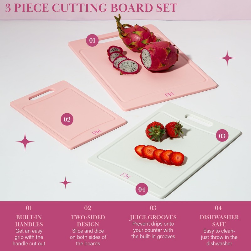 Paris Hilton Cutting Boards, Dual-Sided Cutting Board Set with Built-in