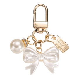 uxcell Heart Keychain Charm for Women, Metal Cute Bow & Pearl Purse Bag Charm Keychain Accessories Decor for Car Keyring Bag Purse Backpack Key Chain (White/Gold)