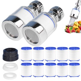 Filtro de Agua para Llave, Purificador de Agua 360° para Grifo de Cocina, Incluye 10 Cartuchos, 2 filtro de agua y 2 Conectores Universales, Elimina Cloro y Flúor